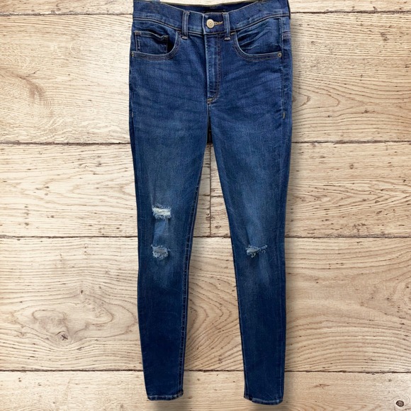 EXPRESS Womens Perfect Legging‎ High Rise Distress Blue Denim Jeans Size 0 - Picture 4 of 9